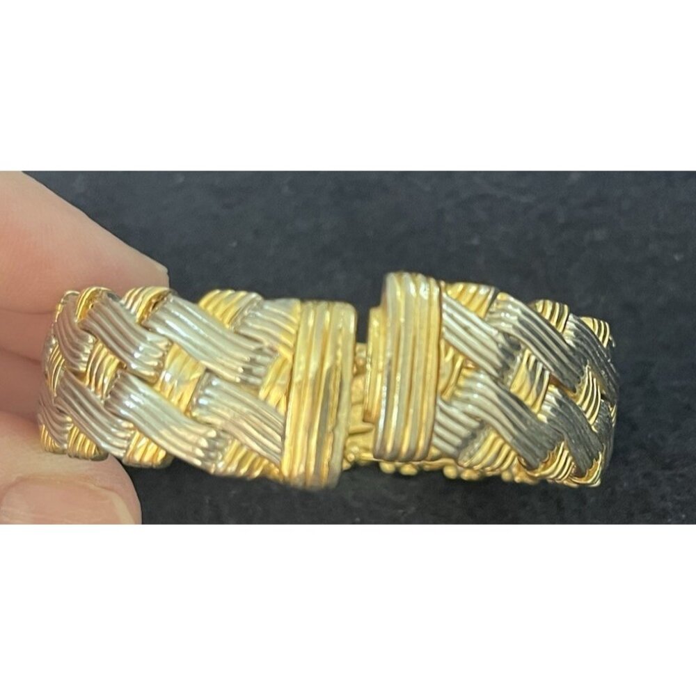 Vtg 90s basketweave braided bracelet cuff bangle gold silver New adjustable - Picture 9 of 13